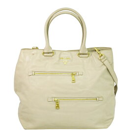 本物 プラダ PRADA レザー 2WAY ショルダーバッグ トートバッグ ハンドバッグ ベージュ BR4693 バッグ 中古・