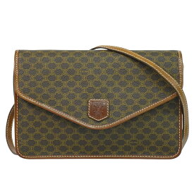 本物 セリーヌ CELINE マカダム ショルダーバッグ ポシェット PVC ブラウン Macadam バッグ 中古・