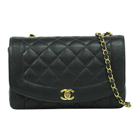 本物 シャネル CHANEL ダイアナ ココマーク マトラッセ チェーン ショルダーバッグ ポシェット キャビアスキン レザー ブラック Dian バッグ 中古・