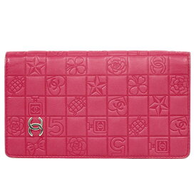 本物 シャネル CHANEL ココマーク アイコンライン 長財布 ロングウォレット レザー ピンク Icon Line 財布 ウォレット 中古・