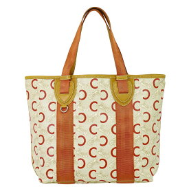 本物 セリーヌ CELINE Cサルキー トートバッグ ハンドバッグ PVC ベージュ オレンジ Sulky バッグ 中古・