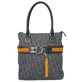 本物 クリスチャン ディオール Christian Dior フライトライン トロッター トートバッグ ハンドバッグ キャンバス レザー ネイビー オレンジ バッグ 中古・