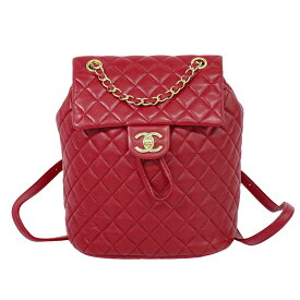 本物 シャネル CHANEL ココマーク マトラッセ リュックサック バックパック ラムスキン レザー レッド Matelasse バッグ 中古・