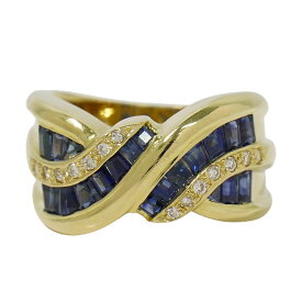 本物 サファイア 2.84ct ダイヤモンド 0.15ct K18 YG リング 指輪 13号 イエローゴールド ブルー アクセサリー ジュエリー 中古