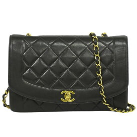 本物 シャネル CHANEL ダイアナ ココマーク マトラッセ チェーン ショルダーバッグ ポシェット ラムスキン レザー ブラック Dian バッグ 中古・