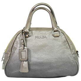 本物 プラダ PRADA レザー ハンドバッグ メタリックベージュ バッグ 中古・