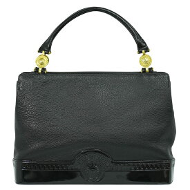 本物 ヴェルサーチ VERSACE レザー パテント レザー ハンドバッグ ブラック バッグ 中古・