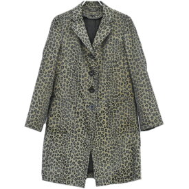 本物 フェンディ FENDI レオパード柄 ハーフコート ジャケット 38 ポリエステル コットン カーキ ブラック レディース 衣類 洋服 中古・
