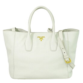 本物 プラダ PRADA レザー 2WAY ショルダーバッグ ハンドバッグ ポシェット アイボリー系 BN2694 バッグ 中古・