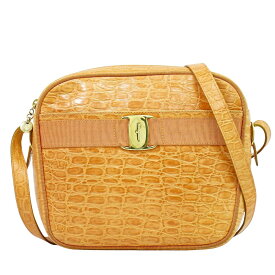 本物 サルヴァトーレ フェラガモ Salvatore Ferragamo ヴァラ ショルダーバッグ ポシェット クロコダイル型押し レザー オレンジ バッグ 中古・