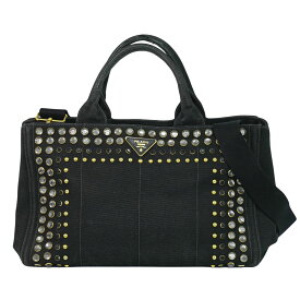 本物 プラダ PRADA カナパ ビジュー 2WAY ショルダーバッグ トートバッグ ハンドバッグ ポシェット キャンバス ブラック B2642O Canapa バッグ 中古・