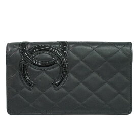 本物 シャネル CHANEL ココマーク カンボンライン 長財布 ロングウォレット レザー ブラック Cambon Line 財布 ウォレット 中古・