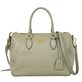 本物 プラダ PRADA レザー 2WAY ショルダーバッグ ハンドバッグ ポシェット グレー 1BB023 バッグ 中古・