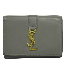 本物 サンローラン SAINT LAURENT オリガミ タイニー 三つ折り 折財布 コンパクトウォレット レザー グレー 459880 財布 ウォレット 中古・