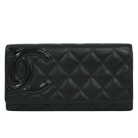本物 シャネル CHANEL ココマーク カンボンライン 長財布 ロングウォレット レザー ブラック 財布 ウォレット 中古・
