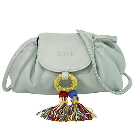本物 ロエベ LOEWE タッセル ショルダーバッグ ポシェット レザー ブルーグレー バッグ 中古・