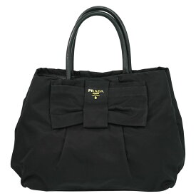 本物 プラダ PRADA リボン トートバッグ ハンドバッグ ナイロン ブラック バッグ 中古・