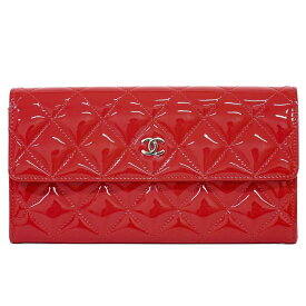 本物 CHANEL シャネル ココマーク マトラッセ 長財布 ロングウォレット パテント レザー レッド Matelasse 財布 ウォレット 中古・