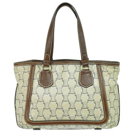 本物 セリーヌ CELINE トリオンフ トートバッグ ハンドバッグ PVC ベージュ ブラウン Triomphe バッグ 中古・