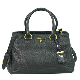 本物 プラダ PRADA レザー 2WAY ショルダーバッグ ハンドバッグ ポシェット ブラック BN2878 バッグ 中古・