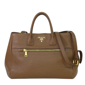 本物 プラダ PRADA レザー 2WAY ショルダーバッグ ハンドバッグ ポシェット ブラウン BN2545 バッグ 中古・