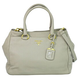 本物 プラダ PRADA レザー 2WAY ショルダーバッグ ハンドバッグ ポシェット グレージュ BR4393 バッグ 中古・