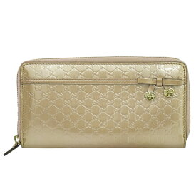 本物 グッチ GUCCI マイクログッチシマ パテント レザー ラウンドファスナー 長財布 メタリックピンク 258406 財布 ウォレット 中古・