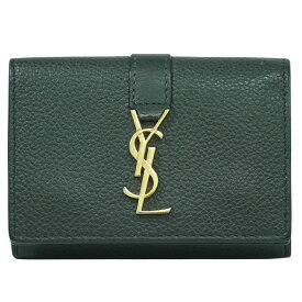 本物 サンローラン SAINT LAURENT オリガミ タイニー 三つ折り 折財布 コンパクトウォレット レザー ダークグリーン 669959 財布 ウォレット 中古・