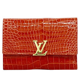 本物 ルイヴィトン LOUIS VUITTON LV ポルトフォイユ カプシーヌ クロコダイル レザー 折財布 オレンジ ビトン 財布 ウォレット 中古