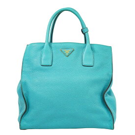 本物 プラダ PRADA レザー トートバッグ ハンドバッグ ライトブルー バッグ 中古・