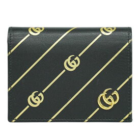 本物 グッチ GUCCI GGマーモント 二つ折り 折財布 コンパクトウォレット レザー ブラック ゴールド 548071 財布 ウォレット 中古・