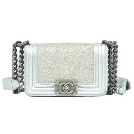 本物 シャネル CHANEL ボーイシャネル ココマーク チェーン ショルダーバッグ ポシェット ガルーシャ レザー メタリックシルバー Boy バッグ 中古・