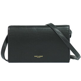 本物 サンローラン SAINT LAURENT レザー ショルダーバッグ ポシェット ブラック バッグ 中古・