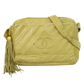 本物 シャネル CHANEL ココマーク タッセル ショルダーバッグ ポシェット ラムスキン レザー ベージュ Coco Mark バッグ 中古・