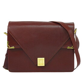 本物 カルティエ Cartier マストライン ショルダーバッグ ポシェット レザー ボルドー Must Line バッグ 中古・