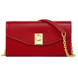 本物 セリーヌ CELINE C チェーン ショルダーウォレット ポシェット 長財布 レザー レッド 財布 ウォレット 中古・