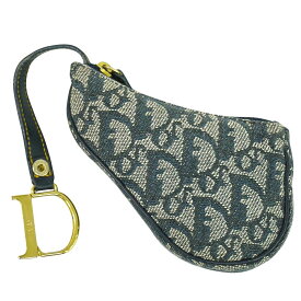 本物 クリスチャン ディオール Christian Dior サドル トロッター コインケース 小銭入れ ミニ ポーチ キャンバス ネイビー Saddle 財布 ウォレット 中古・