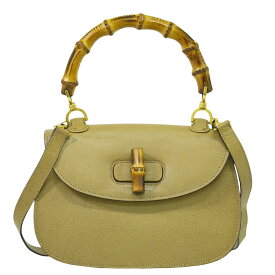 本物 グッチ GUCCI バンブー 2WAY ショルダーバッグ ハンドバッグ ポシェット レザー ベージュ Bamboo バッグ 中古・