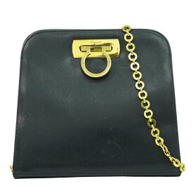 本物 サルヴァトーレ フェラガモ Salvatore Ferragamo ガンチーニ チェーン ショルダーバッグ レザー ネイビー Gancini バッグ 中古・