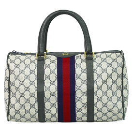 本物 グッチ GUCCI オールドグッチ シェリーライン GGスプリーム ミニ ボストンバッグ ハンドバッグ ネイビー ブラック Shelly Line バッグ 中古・