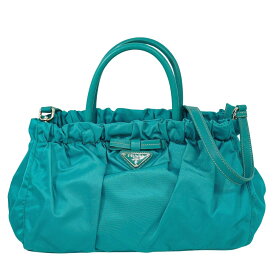 本物 プラダ PRADA テスート リボン 2WAY ショルダーバッグ ハンドバッグ ナイロン ターコイズブルー BN1631 バッグ 中古・