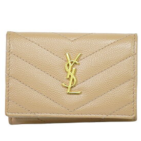 本物 サンローラン SAINT LAURENT オリガミ タイニー 三つ折り 折財布 コンパクトウォレット レザー ベージュ 668274 財布 ウォレット 中古・