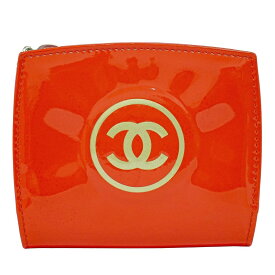 本物 シャネル CHANEL ココマーク 二つ折り 折財布 コンパクトウォレット パテント レザー オレンジ Coco Mark 財布 ウォレット 中古・