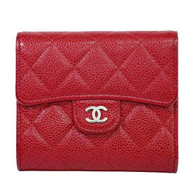 本物 シャネル CHANEL ココマーク マトラッセ 二つ折り 折財布 コンパクトウォレット キャビアスキン レザー レッド 財布 ウォレット 中古・