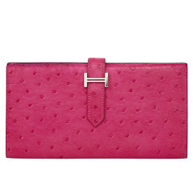 本物 エルメス HERMES ベアンスフレ オーストリッチ レザー 長財布 ロングウォレット C刻 2018年 ピンク 財布 ウォレット 中古・