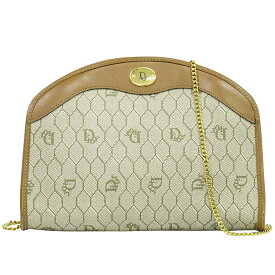 本物 クリスチャン ディオール Christian Dior ハニカム柄 チェーン ショルダーバッグ ポシェット PVC ベージュ バッグ 中古・
