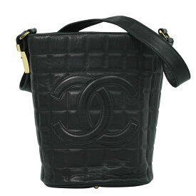 本物 シャネル CHANEL ココマーク チョコバー ショルダーバッグ ラムスキン レザー ブラック Chocolate Bar バッグ 中古・