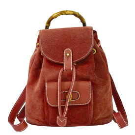 本物 グッチ GUCCI バンブー リュックサック バックパック スエード レザー レッド Bamboo バッグ 中古・