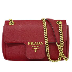 本物 プラダ PRADA チェーン ショルダーバッグ ポシェット レザー レッド 1BD193 バッグ 中古・