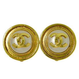 本物 シャネル CHANEL ココマーク フェイクパール イヤリング GP ゴールド メッキ ホワイト Coco Mark アクセサリー ジュエリー 中古・